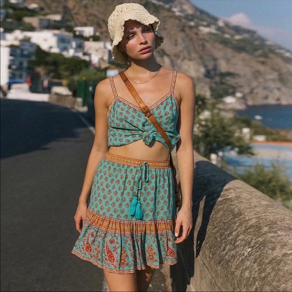 Paisley Boho Floral Gypsy Print Skirt Tassel Pink - Picture 9 of 12